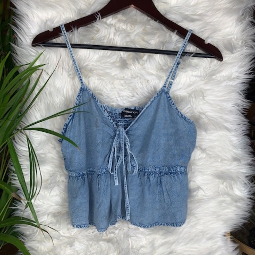 Wednesday's Girl • Denim Flutter Crop Tank…